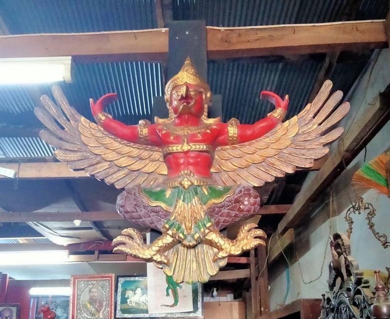 พญาครุฑไม้สัก ครุฑไม้โบราณ ครุฑไม้แกะสลัก ขนาด120ซม 4