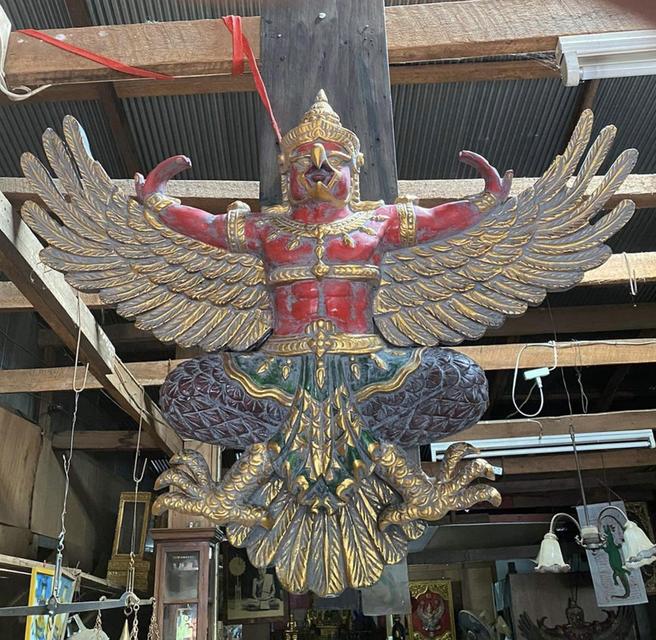 พญาครุฑไม้สัก ขนาด120ซม ครุฑไม้แกะสลัก