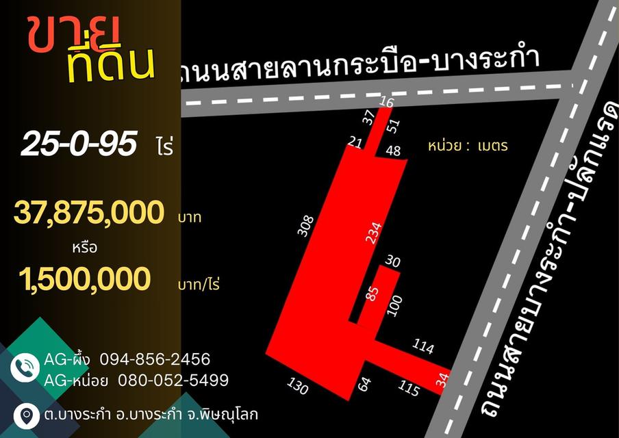 Vายที่ดินพิษณุโลก 25 ไร่ 95 ตารางวา ทำเลดีสี่แยกถนนบางระกำ-ปลักแรด ตัดกับถนนลานกระบือ-บางระกำ ใกล้ตัวอำเภอบางระกำเพียงนิดเดียว ใช้ประโยชน์ได้หลากหลาย 1