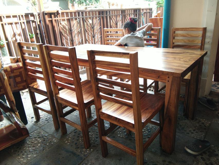 โต๊ะไม้แผ่นเดียว 80x180 + เก้าอี้ 6 ตัว 6