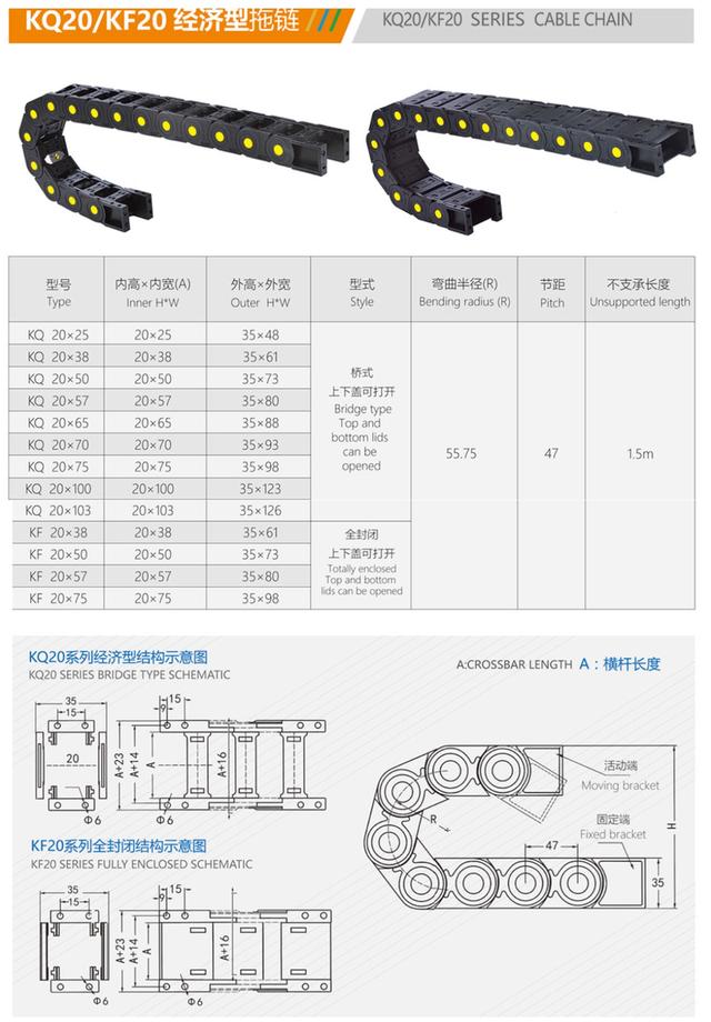 กระดูกงูร้อยสายไฟพลาสติก plastic cable drag chain nylon 6