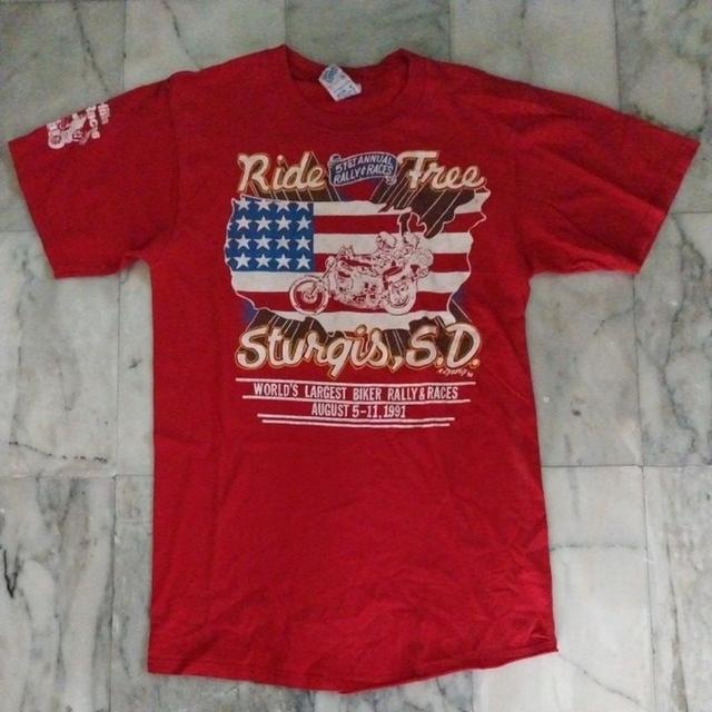 เสื้อยืดแขนสั้น แนวไบค์เกอร์ Sturgis,S.D.Ride & Free 51st Anniversary 1991 แท้ มือสอง สภาพดี ของพร้อมส่งครับ