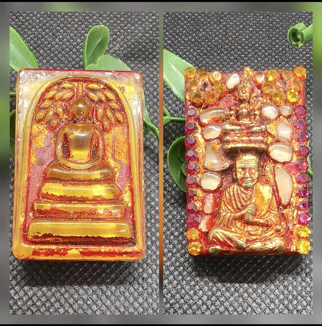 พระสมเด็จปรกโพธิ์ เนื้อหยกแดง ปิดทองโบราณ หลังรูปเหมือนสมเด็จโต ประดับพลอยมงคล กรุวัดพระแก้ว วังหน้า