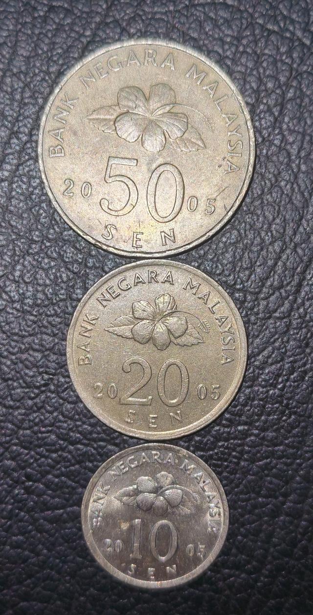 เหรียญ​มาเลเซีย​2005,3เหรียญ​50, 20,10​เซนต์​