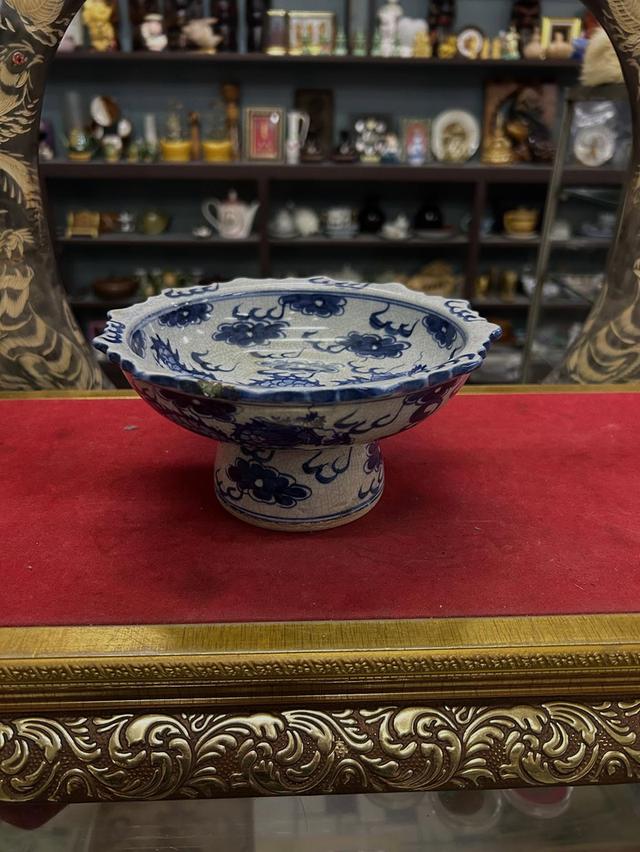 จานเชิงกระเบื้องลายคราม ลายมังกร 2