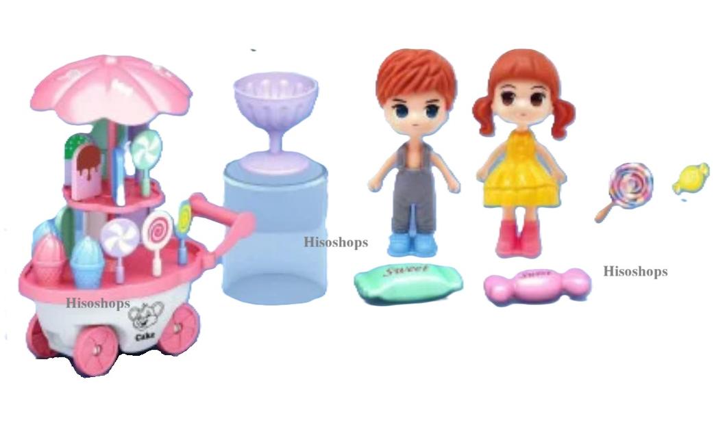Mini Play House รถเข็นไอศกรีมมินิ รถขายไอติม พร้อมตุ๊กตา 2 ตัว และอุปกรณ์หลายหลายชิ้น คละแบบ งานน่ารักๆ 3