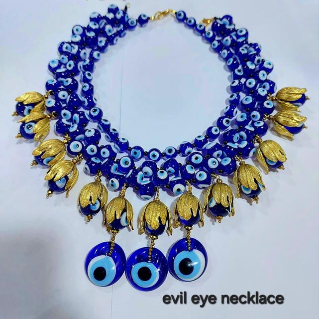 สร้อยคอ evil eye necklace 10-14 มิล ดอกไม้ทองเหลือง ยาว 16-19 นิ้ว 2