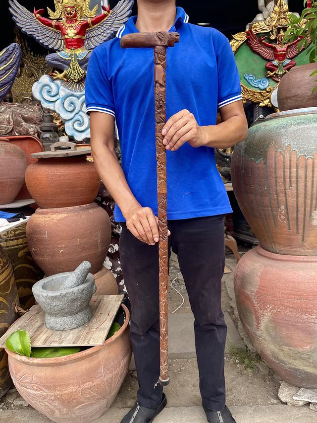 ไม้เท้าแกะสลัก ที่จับรูปตัวT แกะลวดลายวิจิตร มีจุกยางกันลื่น ขนาดยาว92ซม รูปที่ 13