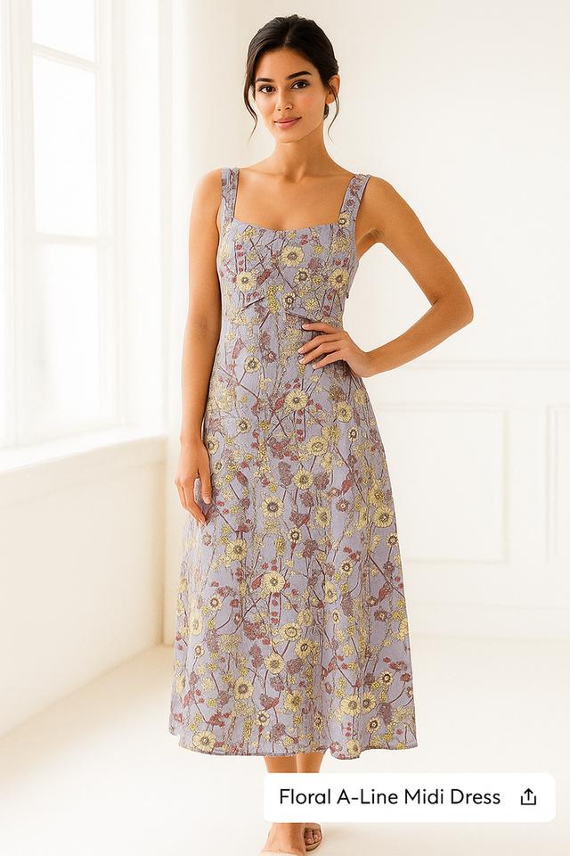 เดรส A-Line ลายดอกไม้สีม่วงพาสเทล Pastel Purple Floral A-Line Dress@SP046