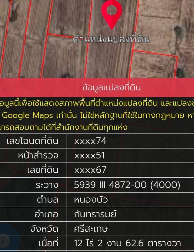 ขายที่นา 12 ไร่กว่า ราคาถูก อ.กันทรารมย์ จ.ศรีสะเกษ เจ้าของขายเอง
