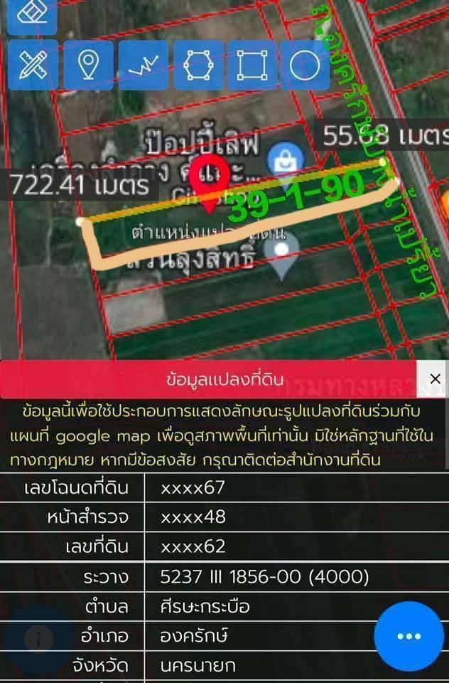 ที่ดิน 40 ไร่ ติดถนนองครักษ์ ไร่ละ1ล้าน 1