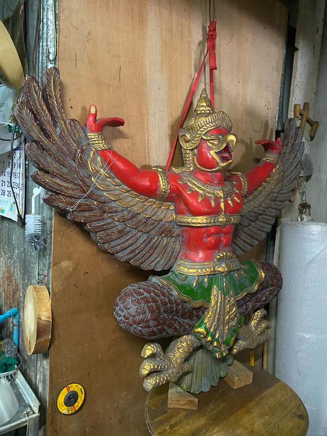 พญาครุฑไม้สัก องค์ใหญ่ ขนาด145ซม ครุฑไม้แกะ
