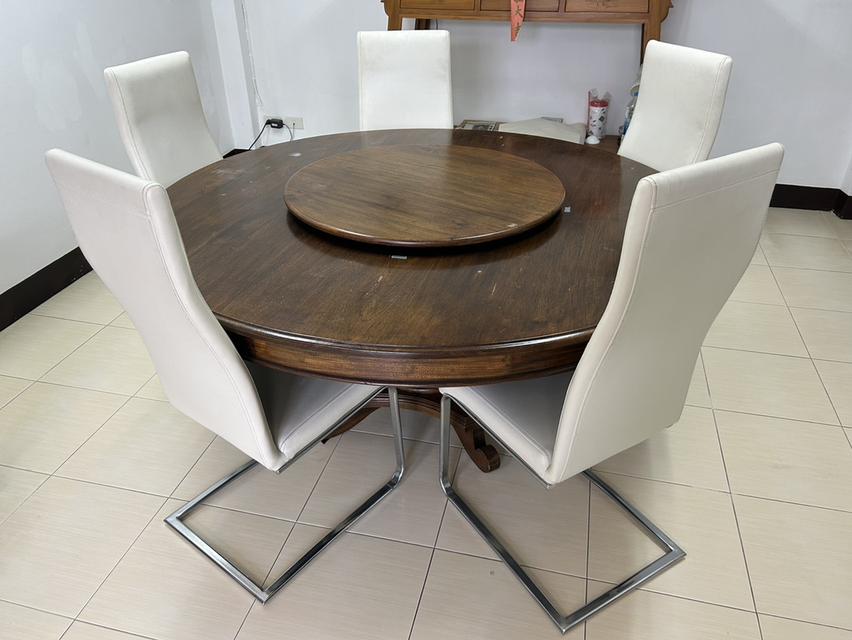 โต๊ะกลม โต๊ะไม้สักทอง โต๊ะกินข้าวกลม Dia 1.6M โต๊ะจีน พร้อมเก้าอี้