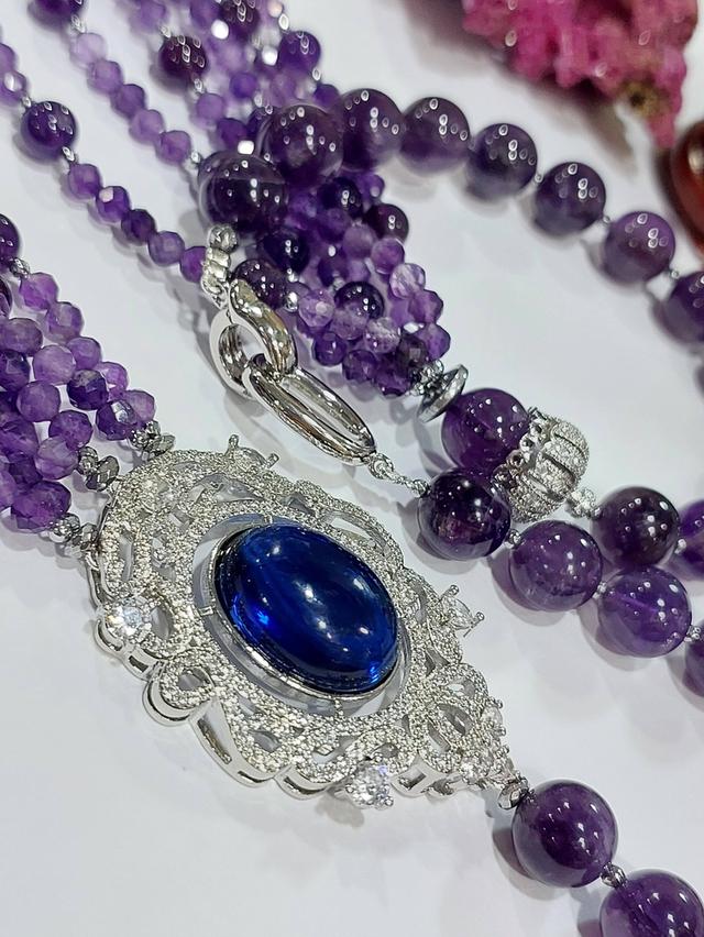 สร้อยคอ Amethysts stone 4,6,12 มิล จี้ตัวเรือนพลอยCZ sterling silver925 ยาว 30 นิ้ว รูปที่ 7