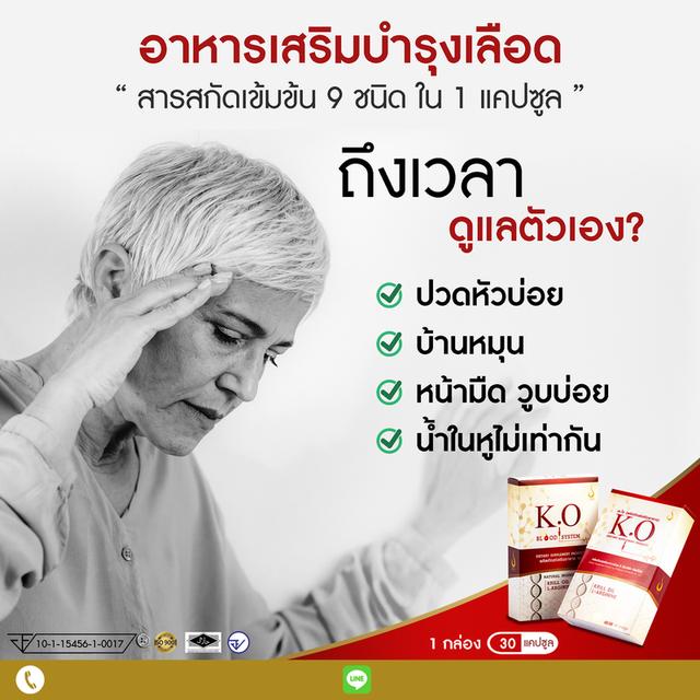 เค.โอ อาหารเสริมเพื่อระบบเลือด เวียนหัว บ้านหมุน ชาปลายมือ-เท้า วูบ เซ มีความเสี่ยยงเส้นเลือเสมองตีบ เค.โอ ขอวแท้ จากสำนักงานใหญ่ รูปย่อยที่ 2