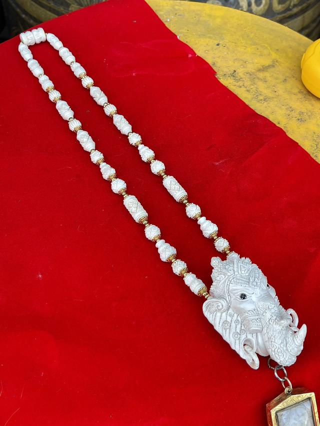 สร้อยงาช้างแกะสลัก สร้อยคองาช้าง สร้อยงาช้างแท้ทั้งเส้น ขนาดยาง14นิ้ว ปลายงาแกะสลัก 3