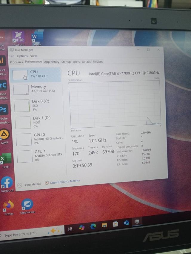 Asusfx503vI7-7700HQRam DDR4 32 GBSSD240 GB+HDD 1 TBGTX1050 4GB