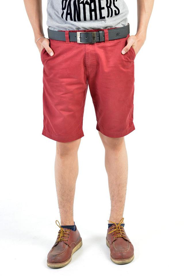กางเกงขาสั้นผู้ชายสีแดงเลือดหมู ผ้าฟอกนิ่ม 1
