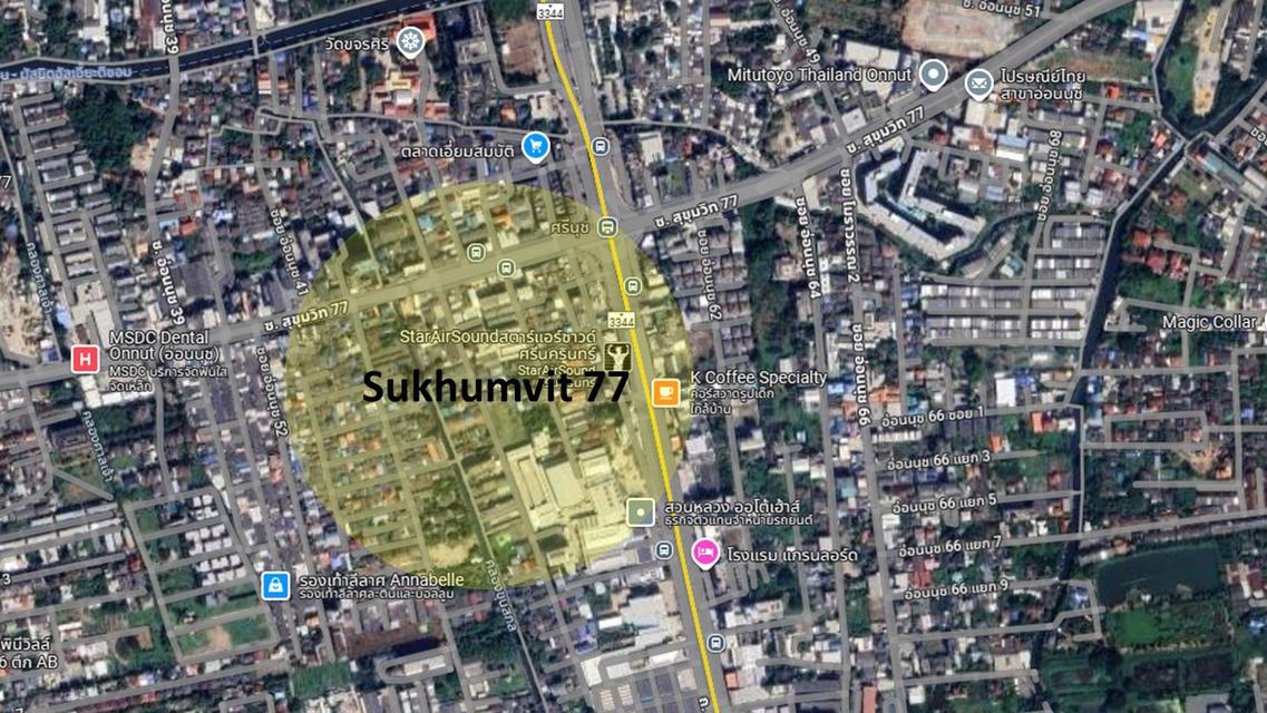 ขายที่ดินเปล่า 343 ตร.ว. ถนนสุขุมวิท 77 (อ่อนนุช) ใกล้รถไฟฟ้าสายสีเหลือง ศรีนุช เพียง 700 เมตร 1