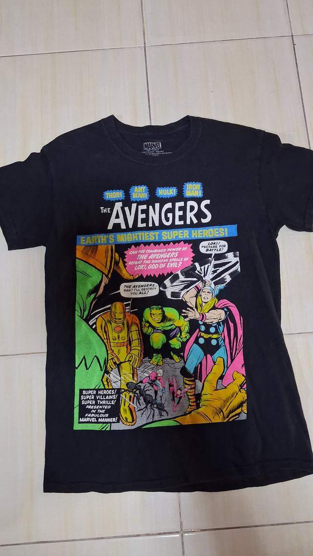 เสื้อยืดวินเทจมือสอง สีดำ VINTAGE STYLE MARVEL COMICS AVENGERS THOR LOKI ANTMAN HULK T-Shirt MENS SMALL มือสองสภาพดี ลายสกรีนสวยสไตล์ลายการ์ตูน