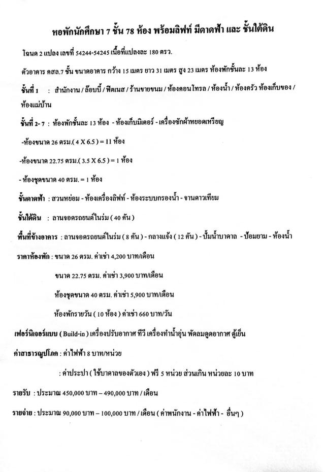 ขายหอพักนักศึกษาหน้ามหาวิทยาลัยเกษตรกำแพงแสน 2