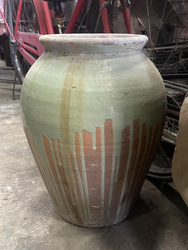 โอ่งแดง น้ำเคลือบครึ่งใบ สีเขียวไข่กา ขนาด55ซม มีคู่ สำหรับทำน้ำล้น จัดสวน รูปที่ 2