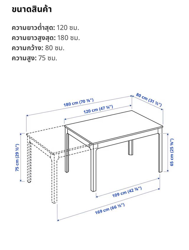 โต๊ะIKEA ปรับขยายได้, ขาว, 120/180x80 ซม. 2