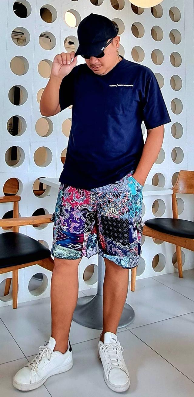 กางเกงคาร์โก้ขาสั้น ผ้าต่อผ้าฝ้ายผ้าไทย (Cargo Shorts patchwork).