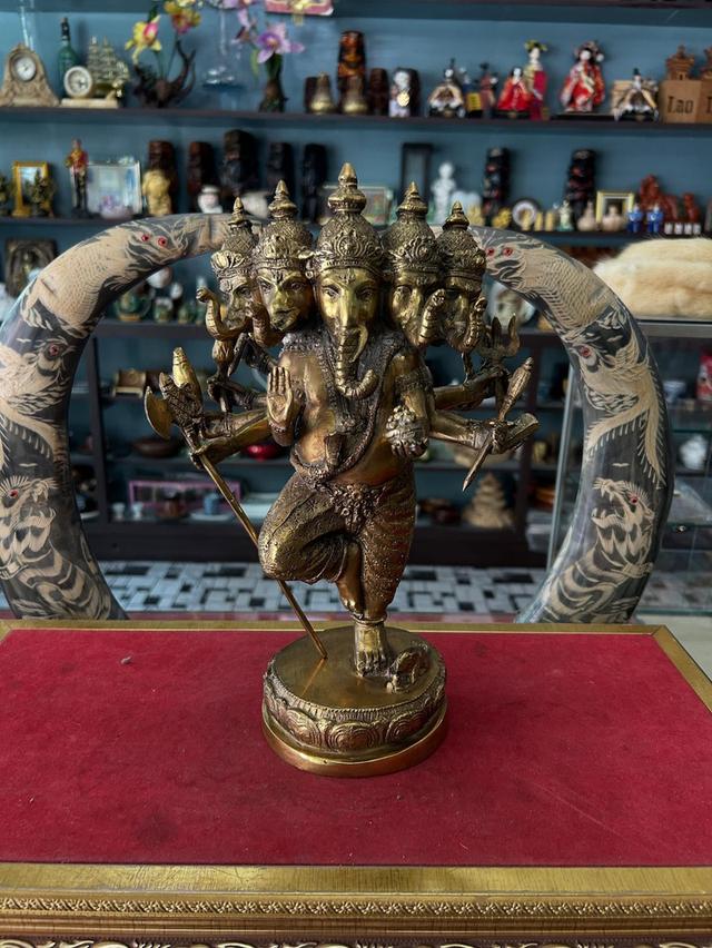 รูปหล่อพระพิฆเนศปราง 5 เศียร เนื้อทองเหลือ 5