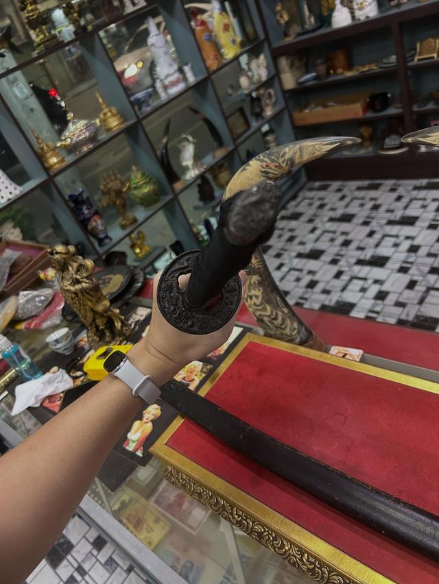 ดาบซามูไร ดาบคาตานะ ฝีกไม้ ด้ามหนังกระเบน (ตำหนิตรงปอกตามภาพ) 6