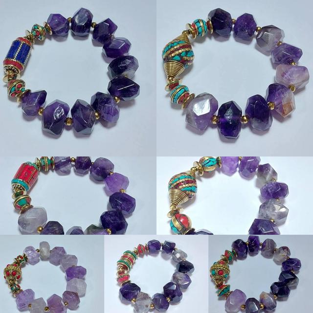หินAmethysts คั่นแร่เฮมาไทต์ลูกปัดเนปาล 13×14 mm ยาว 18 cm.
