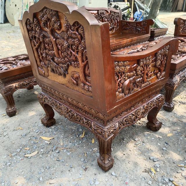 ขายชุดรับแขกไม้สักแกะลายช้างป่า 8 ที่นั่ง ราคา 3,3000 บาทสนใจติดต่อ 086-0795275คุณเชษฐ์ รูปที่ 4