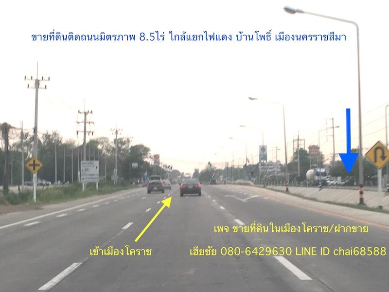 ขายที่ดินติดถนนมิตรภาพ เนื้อที่ 8-2-80ไร่ บ้านโพธิ์ เมืองนครราชสีมา หน้ากว้าง 125เมตร ลึก 105เมตร ที่ดินไม่ต้องถม ทำเลดี 1