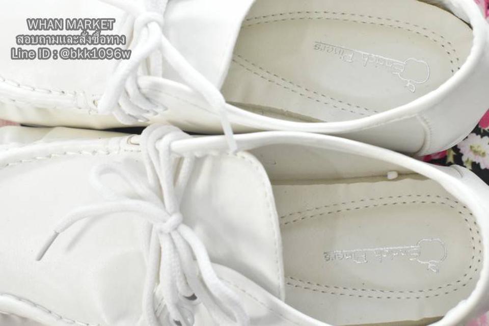 รองเท้าคัทชูหนังสีขาว รองเท้าพยาบาล คัทชูกึ่งผ้าใบ มีเชือกผูก 4