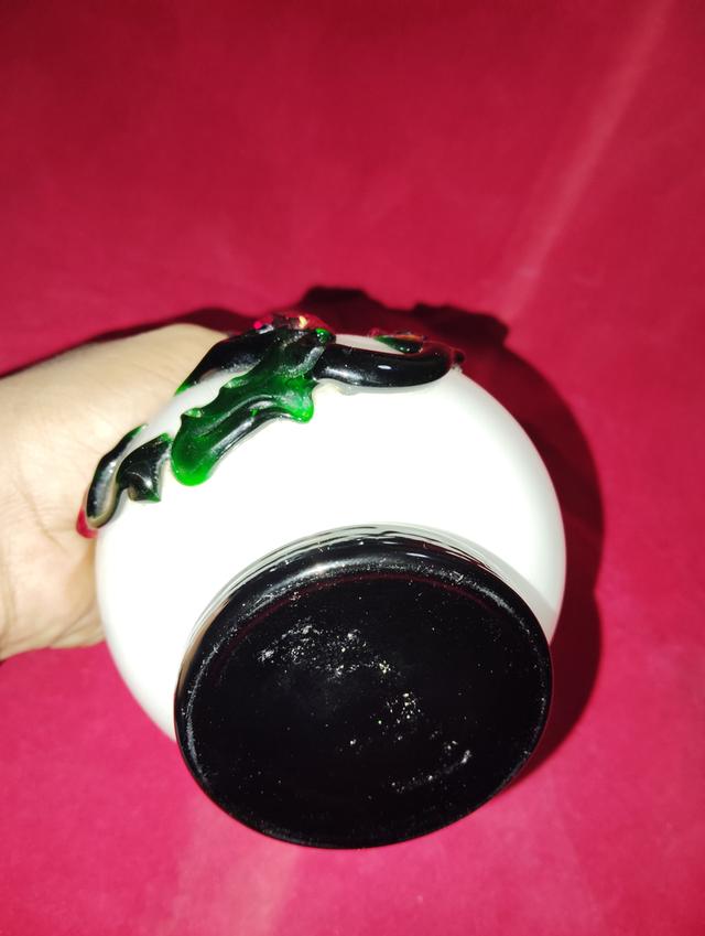 แจกัน Murano blown glass vase, white glass and green and red floral decoration  3