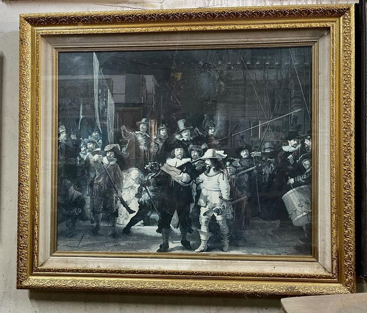 ภาพพิมพ์รูปงานศิลปะ The Night Watch ภาพลำลองของ Rembrandt Van Rijn กรอบหลุยส์ จากยุโรป