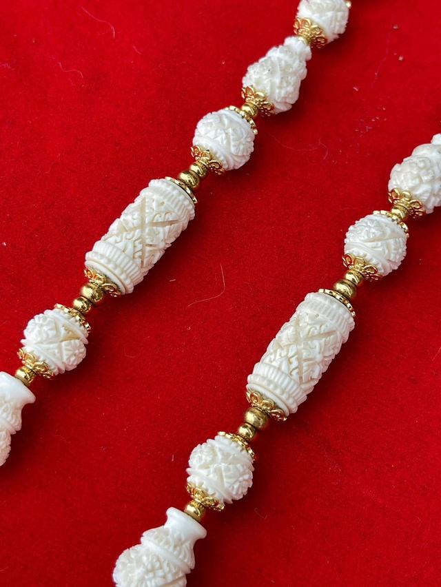 สร้อยงาช้าง สร้อยงาช้างแกะสลัก สร้อยงาช้างแท้ทั้งเส้น ขนาดยาง14นิ้ว ปลายงาแกะสลัก 6