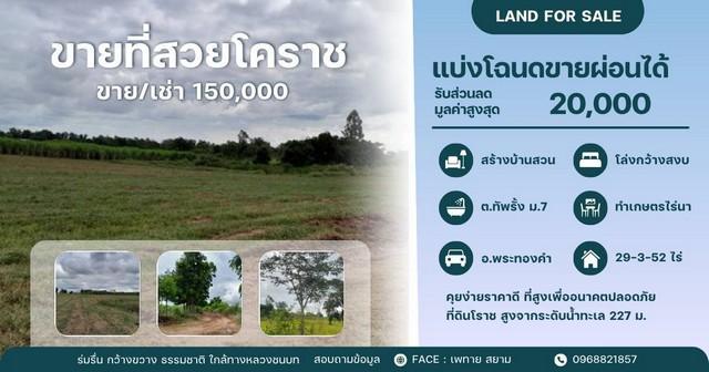 ทรัพย์น่าซื้อบอกต่อราคาดีคุยง่าย โคราชพื้นที่สูง ที่ดินพระทองคำ ทัพรั้ง ห่าง 4038 เพียง 190 เมตร น้ำไม่ท่วม สมรภูมิดี 1