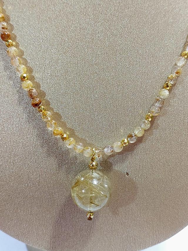 สร้อยคอพร้อมจี้หินไหมทอง (Golden Rutile Quartz)ขนาด 4 mm.จี้ 17 mm. ยาว19 นิ้ว 5