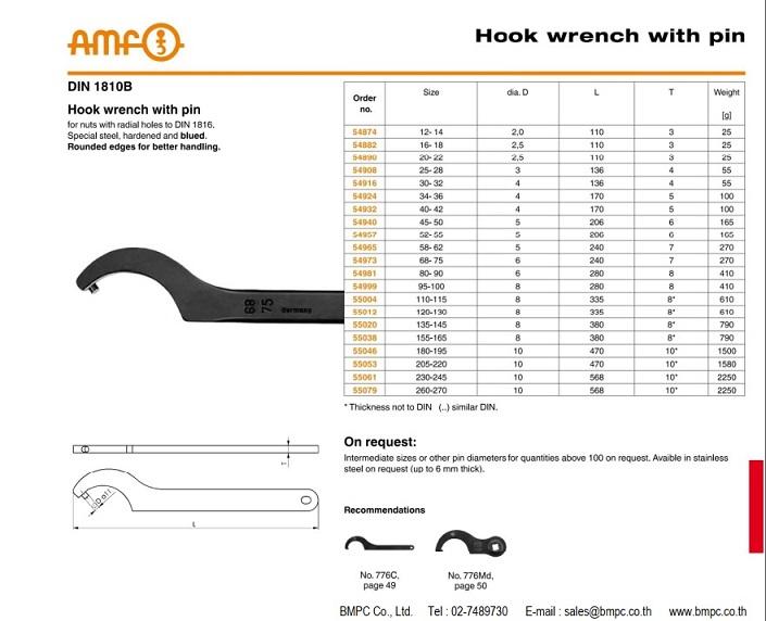 Hing Hook wrench with nose, ประแจขันนีอตล๊อกลูกปืนปลายเพลา, Wrench for slotted round nut, Fine U NUT, Amecoil, Schnorr, disc spring, safety washer รูปย่อยที่ 2