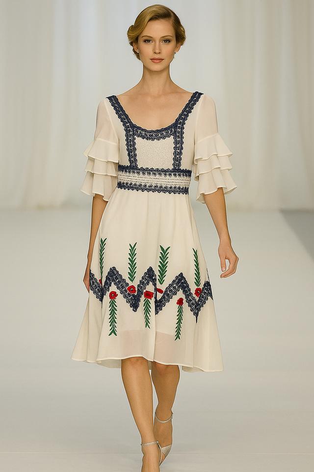 เดรส Cottagecore ลูกไม้ขาวปักลาย White Embroidered Cottagecore Dress with Lace @SP048 2