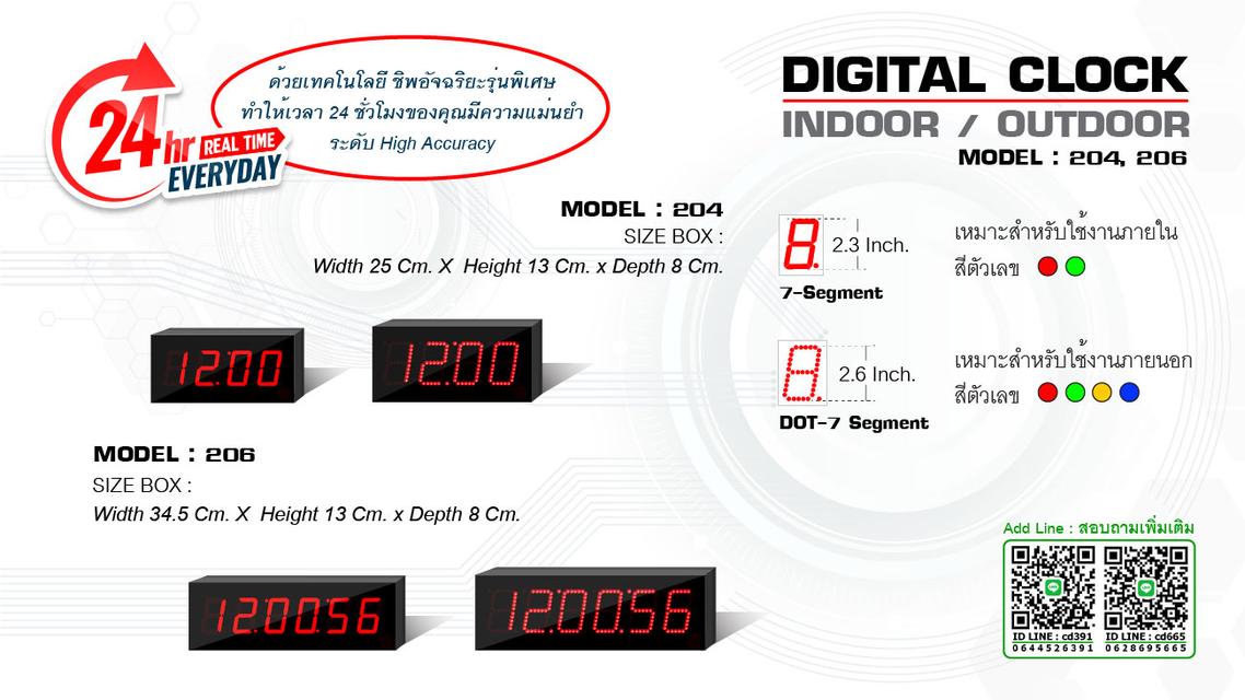 Digital clock นาฬิกาดิจิตอล นาฬิกาโรงงาน นาฬิกาขนาดใหญ่ นาฬิกาแขวนผนัง นาฬิกาจับเวลา รุ่น 204
