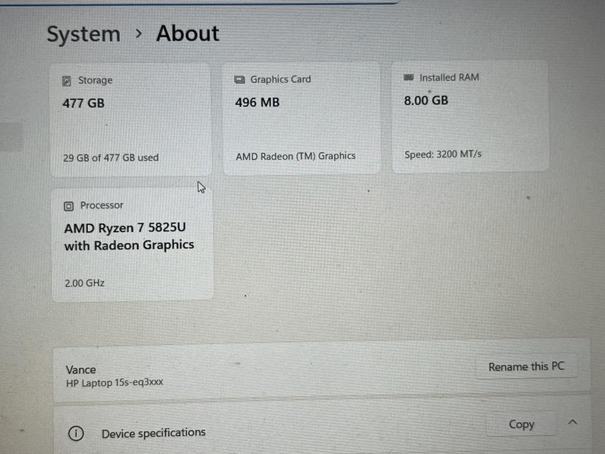 Hp laptop 15s Ryzen7 5