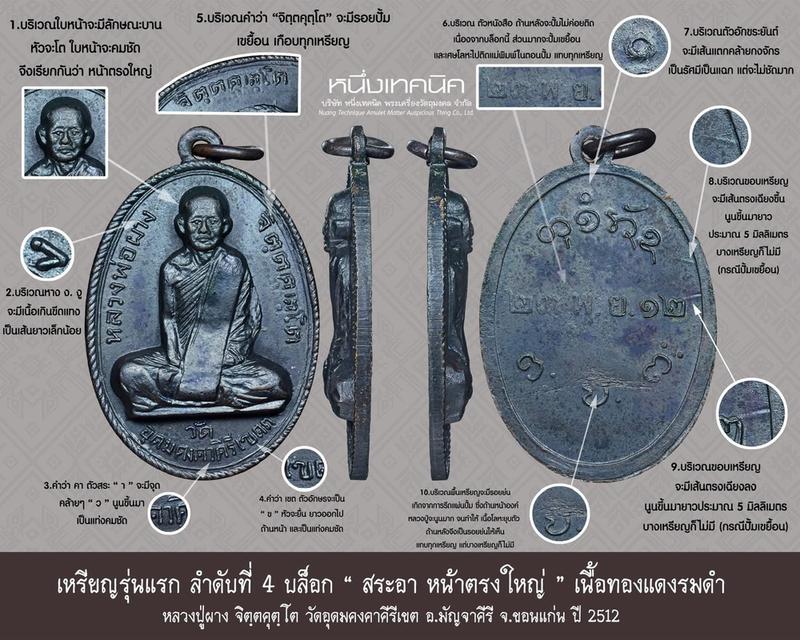 เหรียญรุ่นแรก หลวงปู่ผาง ปี 2512 วัดอุดมคงคาคีรีเขต ลำดับที่ 4 บล๊อค "สระ อา หน้าตรงใหญ่" เนื้อทองแดงรมดำ รูปที่ 5