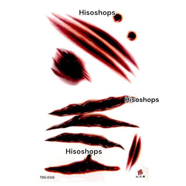 TATTOO แทททูฮาโลวีน รอยแผล รอยสักชั่วคราว แผ่นใหญ่ 190 x 120 mm. ทนน้ำ ทนเหงื่อ ใช้ติดตามใบหน้าและร่างกาย ในเทศกาลแฟนซีต่างๆ 4
