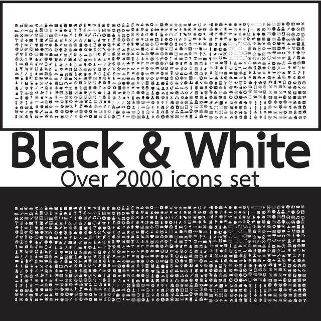 ดาวน์โหลดรูปภาพฟรี  Over 2000 Black and White Set icons Quality illustration design 1