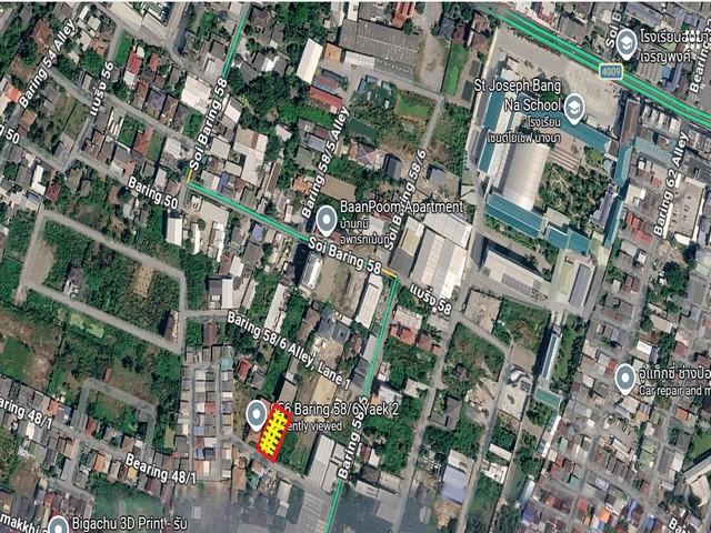 ขายที่ดินทำเลดี 198 ตรว. สุขุมวิท 107 แบริ่ง 58 แยก 6 อยู่ด้านหลังโรงเรียนเซนโยเซฟบางนา เข้าออกสะดวกหลายเส้นทาง แบริ่ง-ศ 8