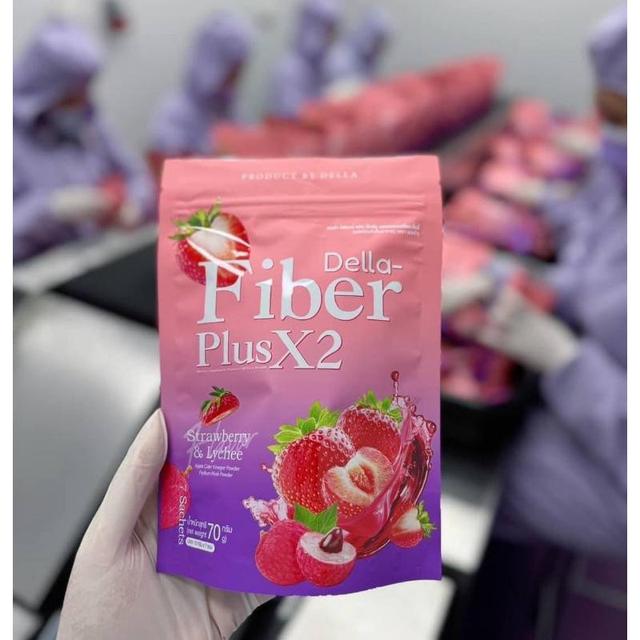 Della Fiber Plus X2 เดลล่าไฟเบอร์ รสสตอเบอรี่และลิ้นจี่ (1 ห่อ บรรจุ 7 ซอง)