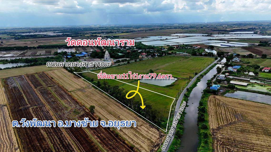 ขายที่ดิน 11ไร่1งาน79.6ตร.ว. ติดลาดยาง ตรงข้ามวัดดอนพัฒนาราม บางซ้าย อยุธยา 1