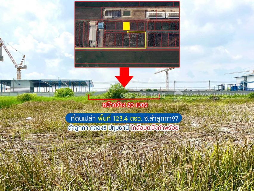 ขายที่ดิน ซอยลำลูกกา97 ลำลูกกา คลอง5 ปทุมธานี พื้นที่ 123.4 ตรว. ใกล้อบต.บึงคำพร้อย 1